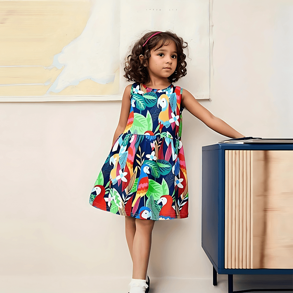 Colorful Tropical Parrot Girls Summer Dress