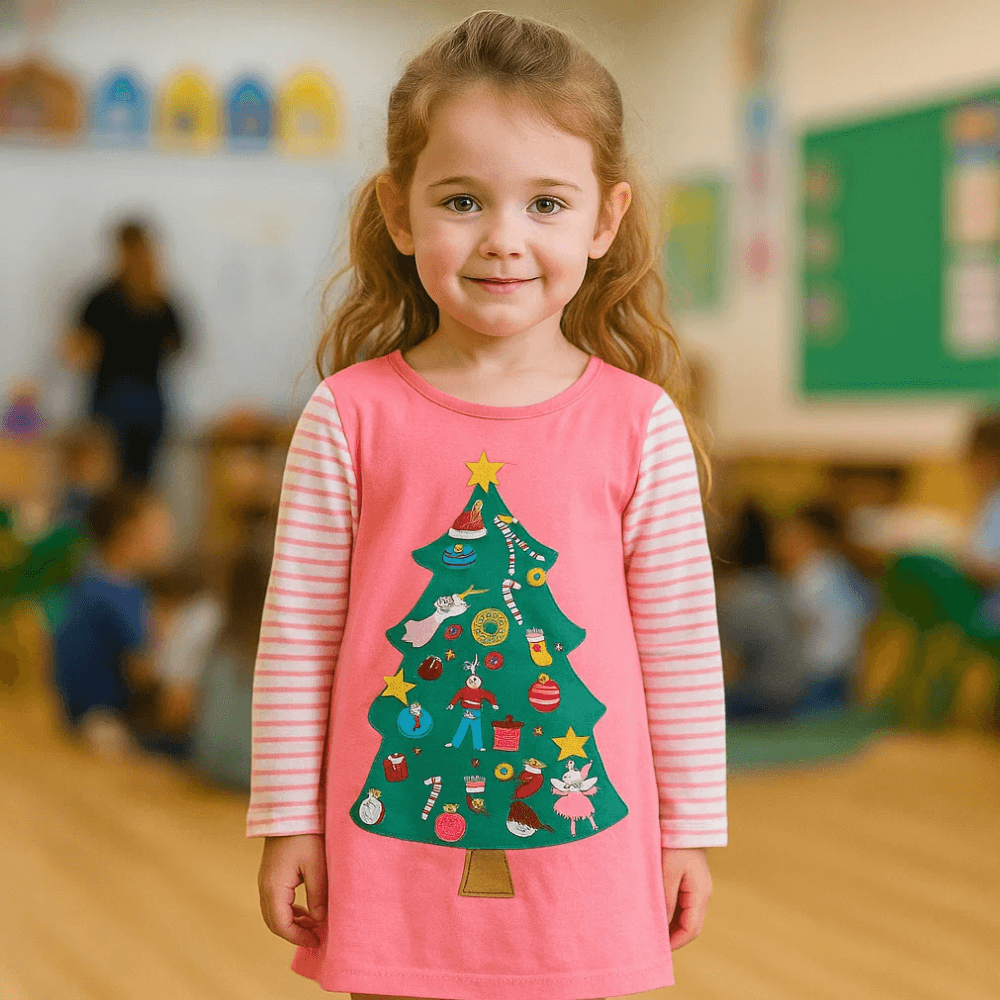 Festive Christmas Tree Girls Long Sleeve Dress
