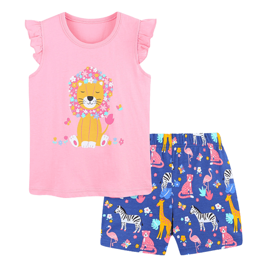 Floral Lion Ruffle Top & Safari Shorts Set