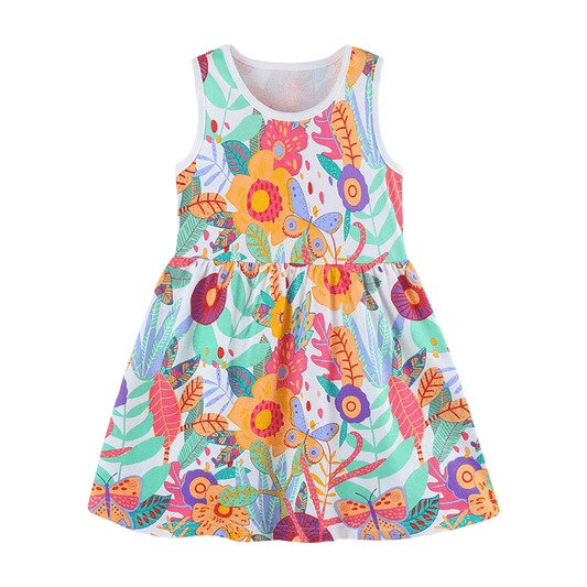 Butterflies Floral Print Girls Summer Dress
