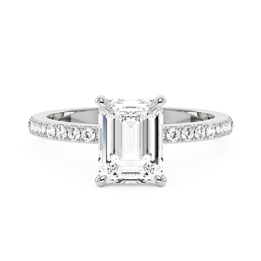 Emerald Hidden Halo Ring With Pavé Band