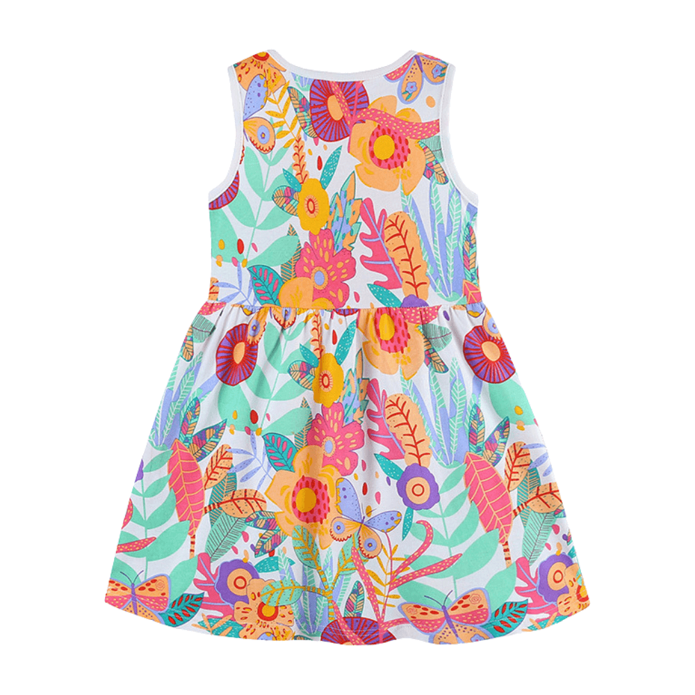 Butterflies Floral Print Girls Summer Dress