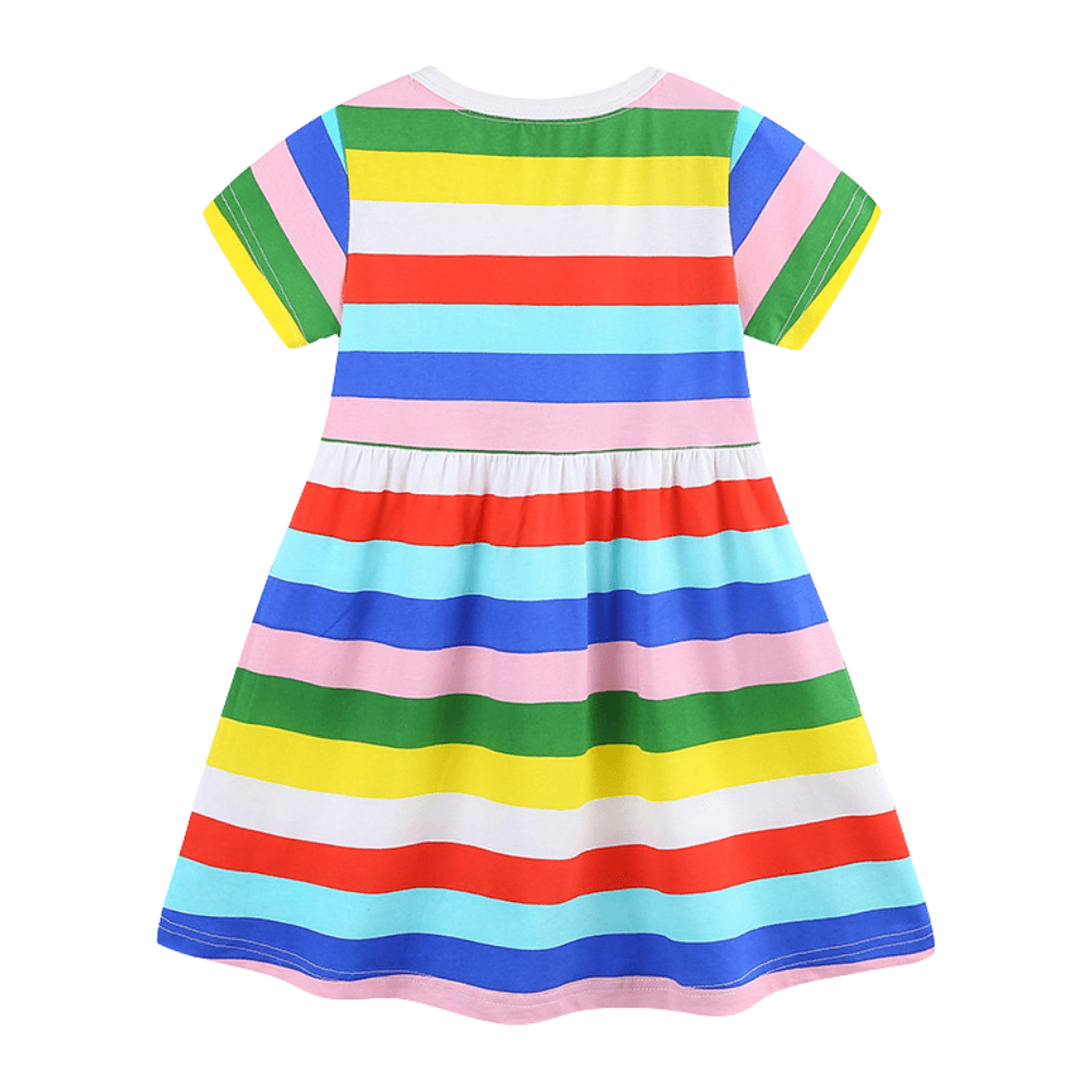 Rainbow Stripe Girls Summer Dress With Pocket