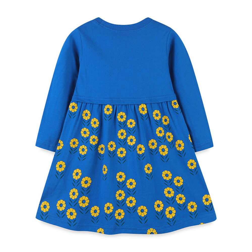 Cheerful Buzzing Bee & Flower Girls Long Sleeve Dress