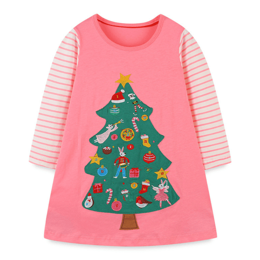 Festive Christmas Tree Girls Long Sleeve Dress