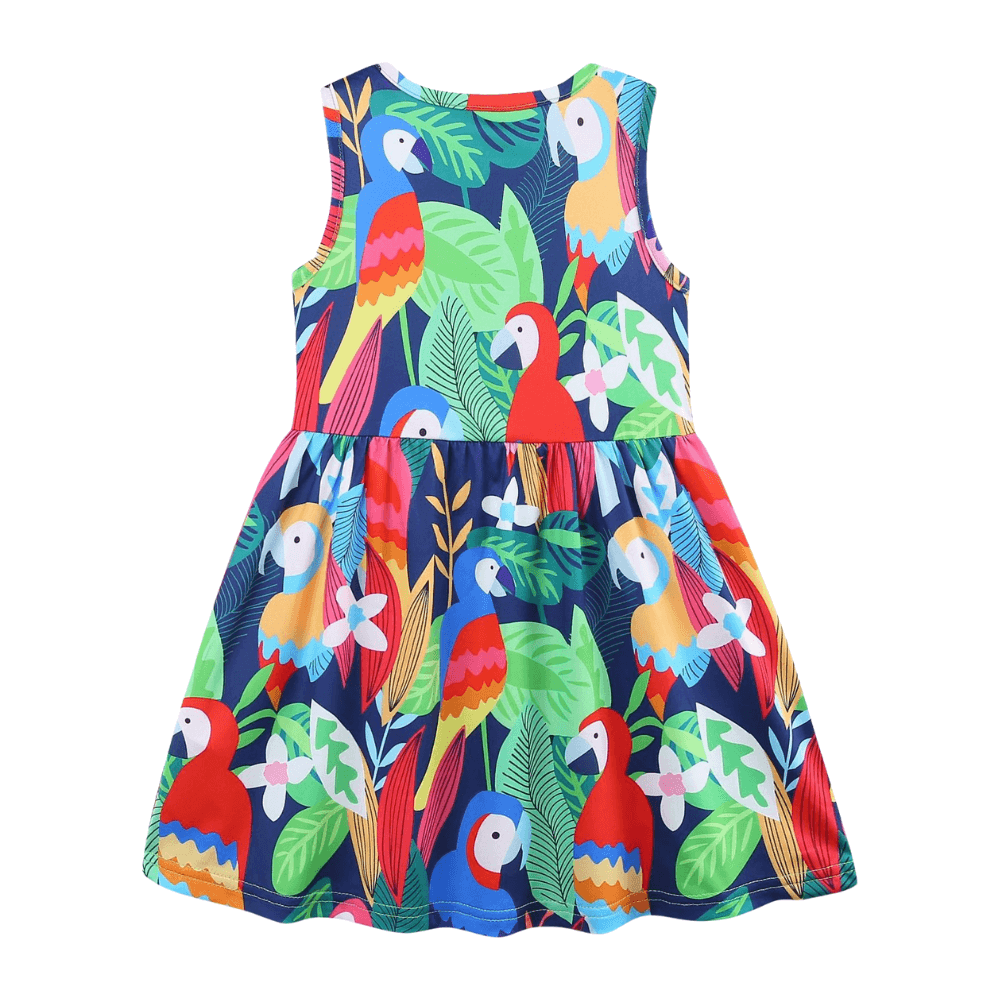 Colorful Tropical Parrot Girls Summer Dress