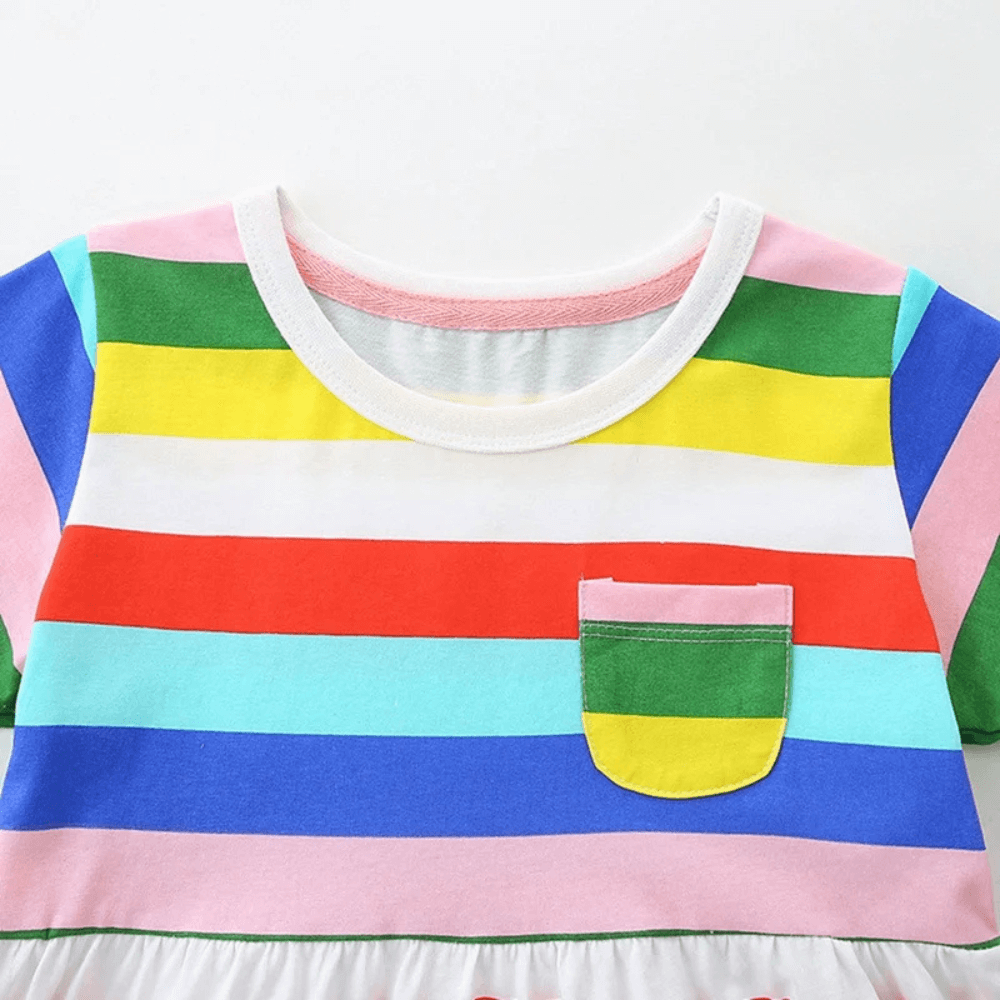 Rainbow Stripe Girls Summer Dress With Pocket