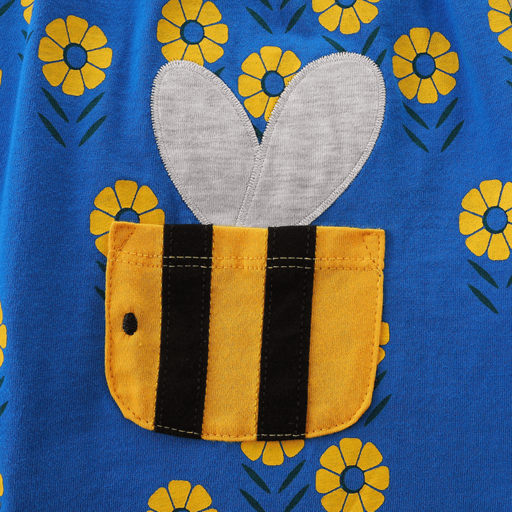 Cheerful Buzzing Bee & Flower Girls Long Sleeve Dress
