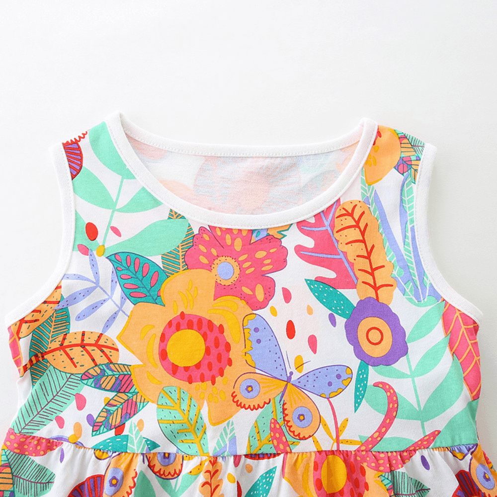 Butterflies Floral Print Girls Summer Dress