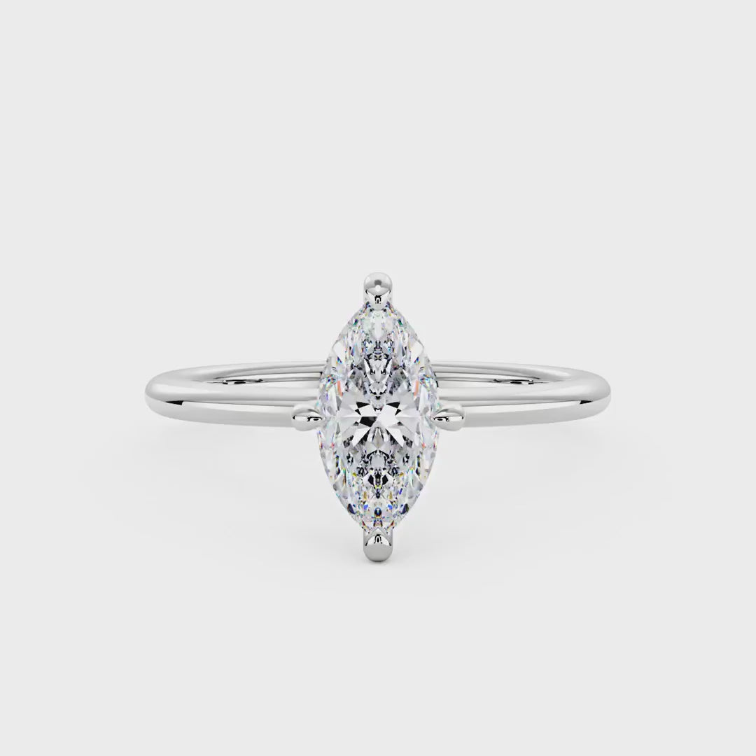 Marquise Shaped Moissanite Solitaire Ring with Hidden Halo