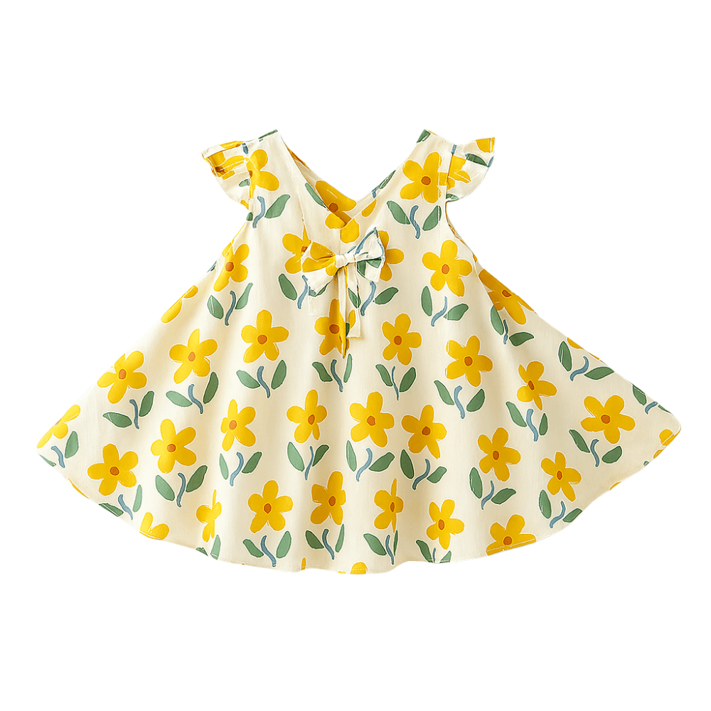 Girls Flutter Sleeve Bow Front Dress