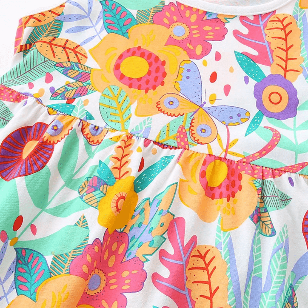 Butterflies Floral Print Girls Summer Dress