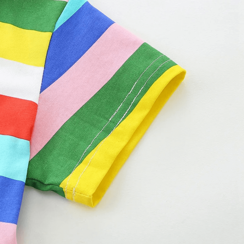 Rainbow Stripe Girls Summer Dress With Pocket