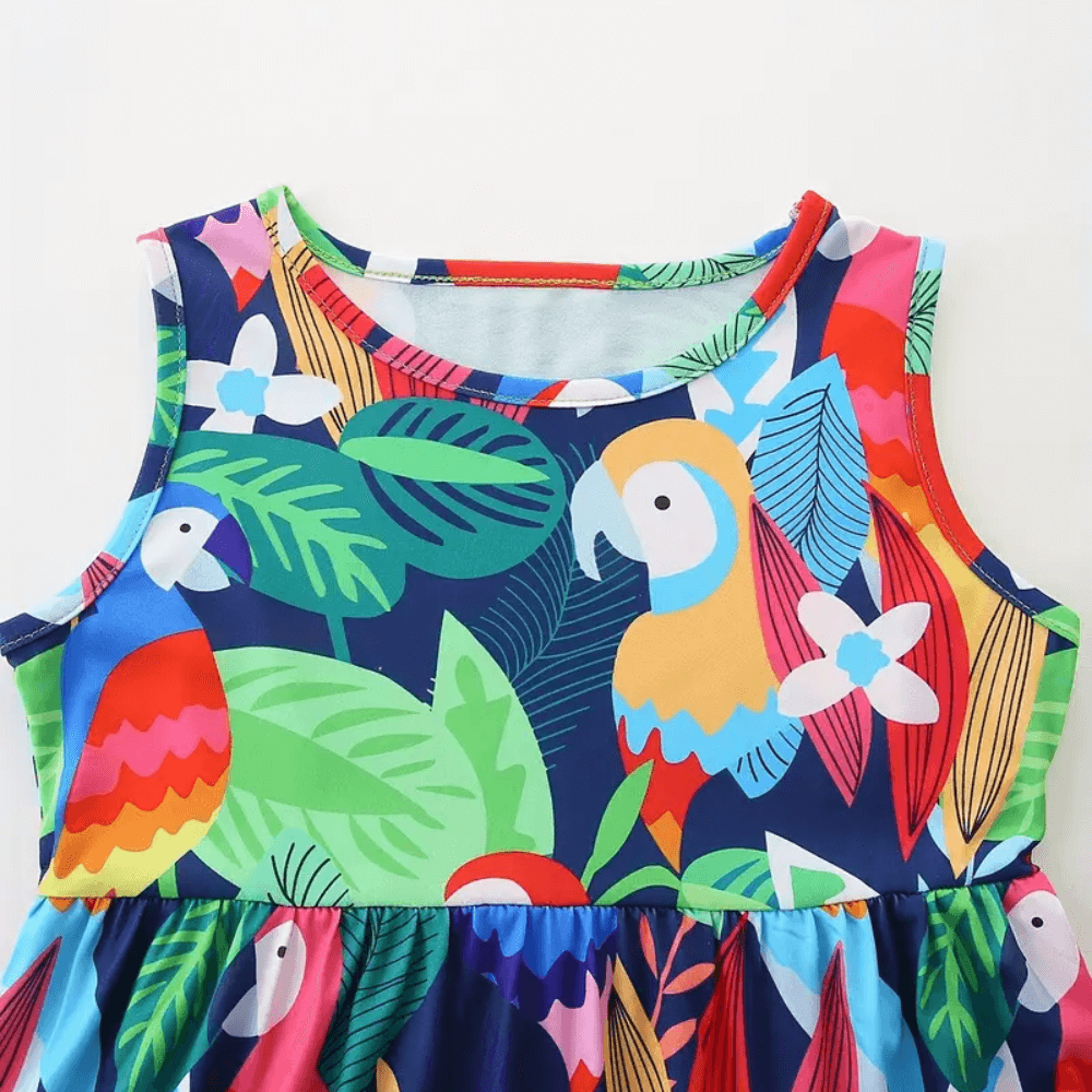 Colorful Tropical Parrot Girls Summer Dress