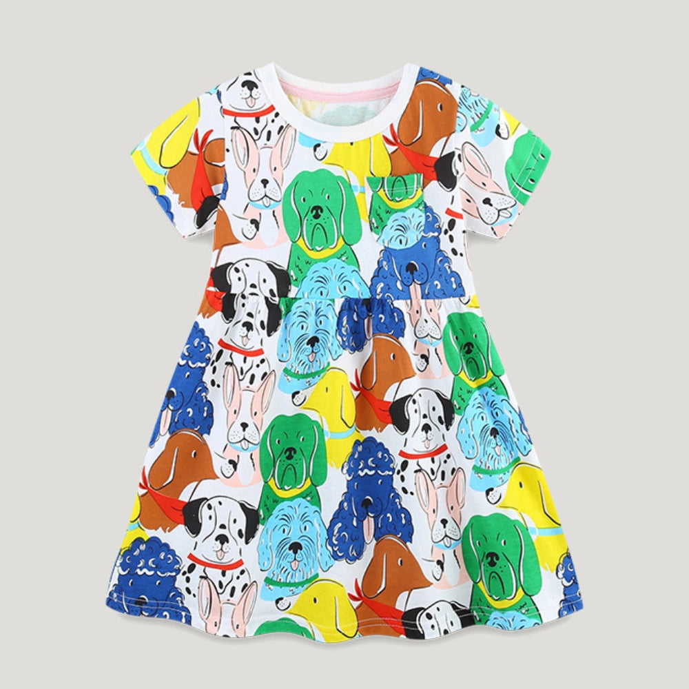 Adorable Colorful Puppy Girls Dress