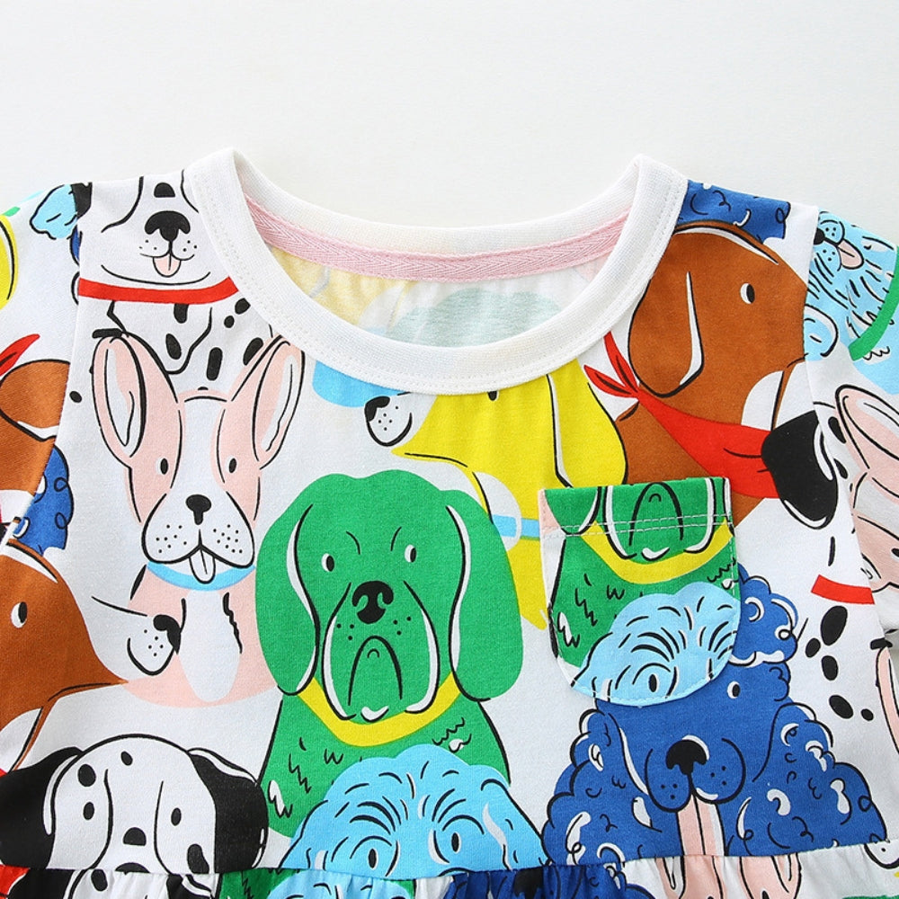Adorable Colorful Puppy Girls Dress