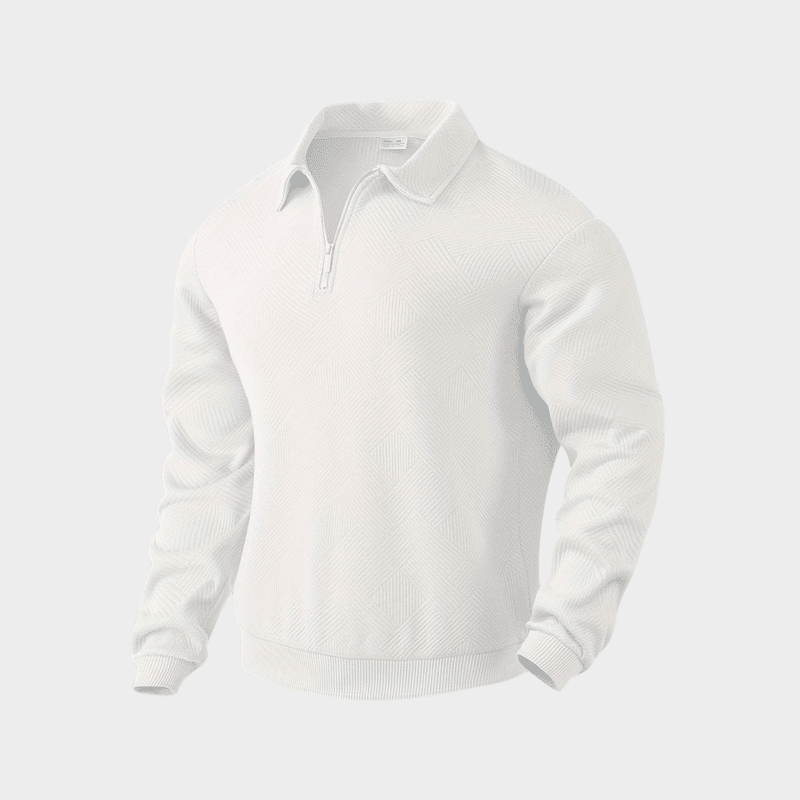 Cotton Blend Knit Sweater – Geometric Zip & Relaxed Fit
