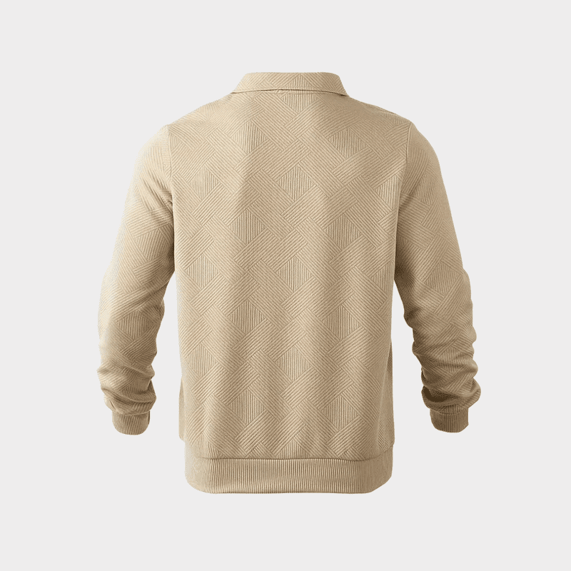 Cotton Blend Knit Sweater – Geometric Zip & Relaxed Fit