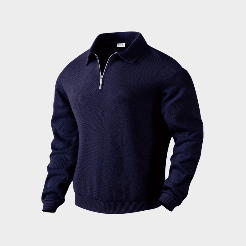 Cotton Blend Knit Sweater – Geometric Zip & Relaxed Fit