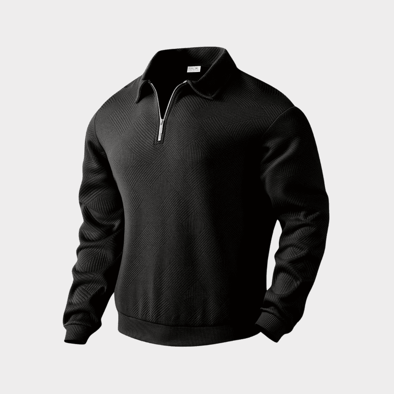 Cotton Blend Knit Sweater – Geometric Zip & Relaxed Fit
