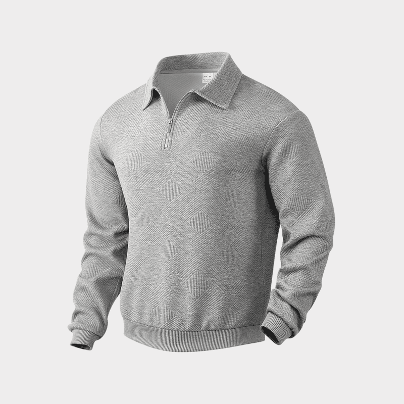 Cotton Blend Knit Sweater – Geometric Zip & Relaxed Fit
