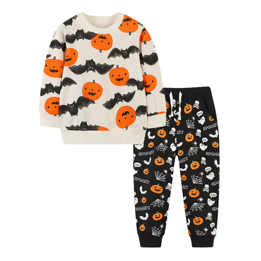 Cozy Halloween Pumpkin and Bat Kids Pajama Set