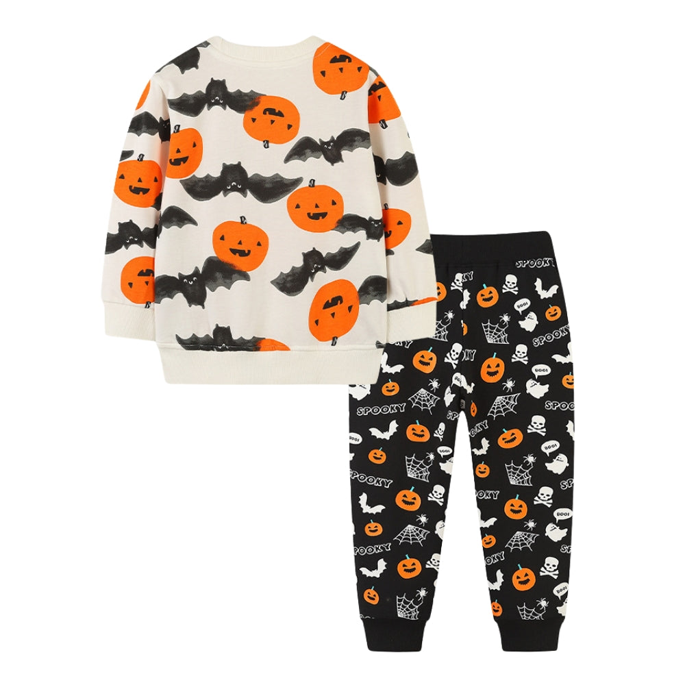 Cozy Halloween Pumpkin and Bat Kids Pajama Set