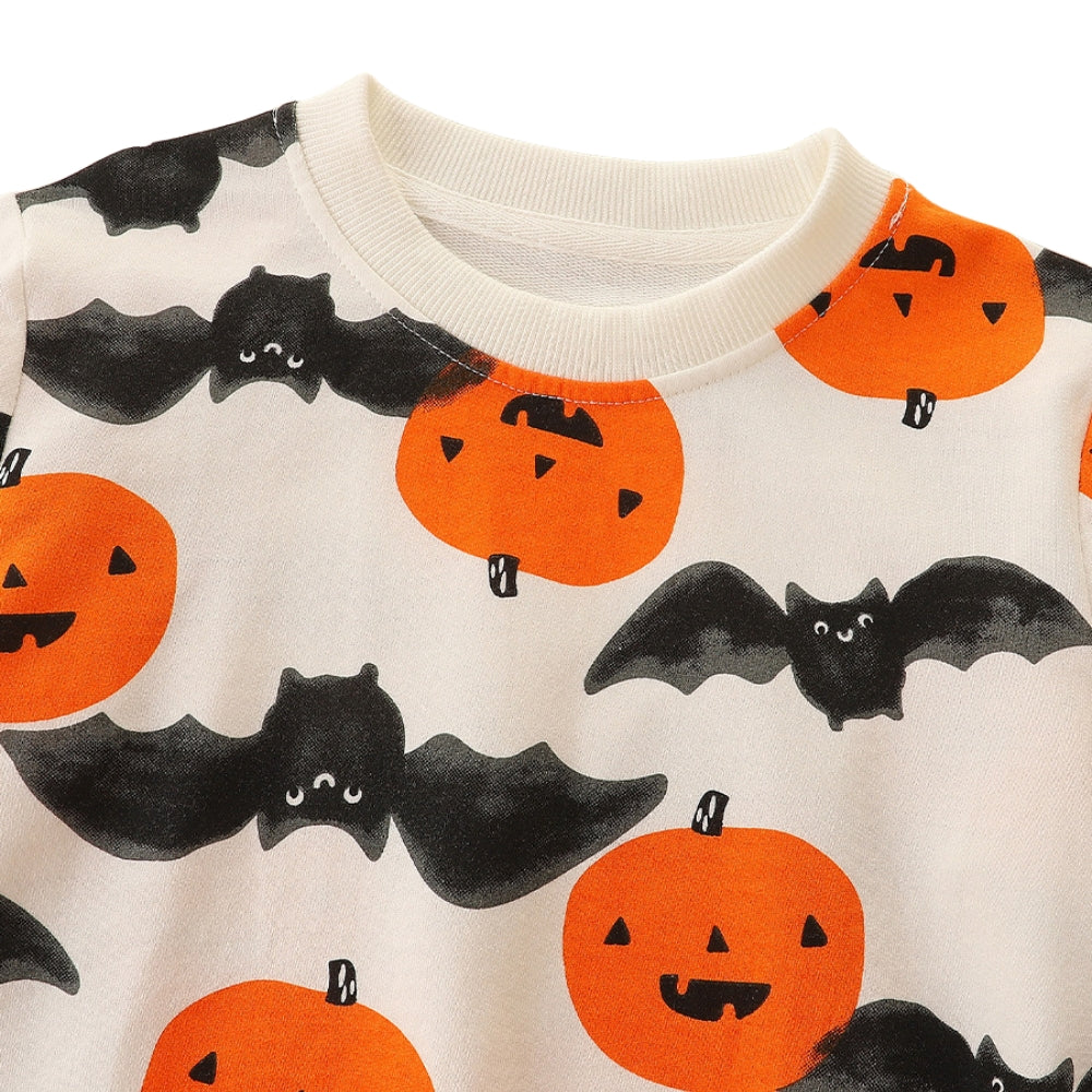 Cozy Halloween Pumpkin and Bat Kids Pajama Set