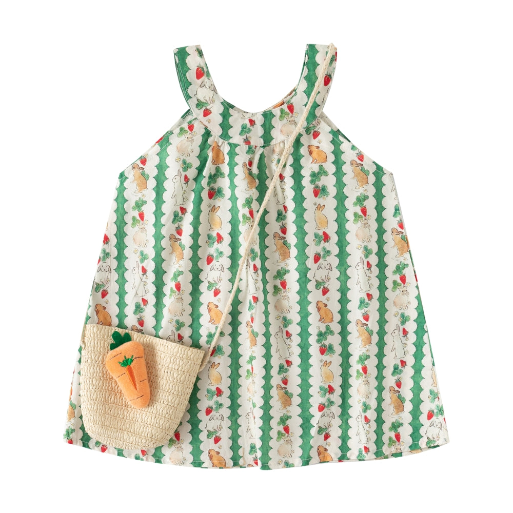 Cute Bunny and Strawberry Sundress with Carrot Bag