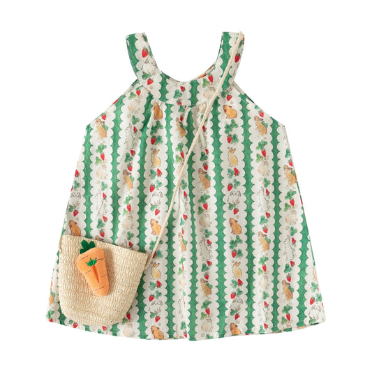Cute Bunny and Strawberry Sundress with Carrot Bag