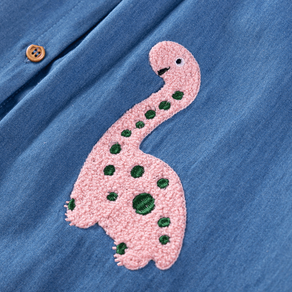 Cute Embroidered Denim Girls Dress With Ruffle Sleeves