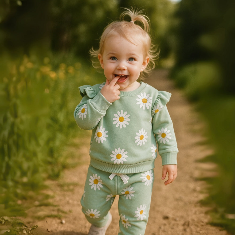 Daisy Print Girls Sweatshirt Set