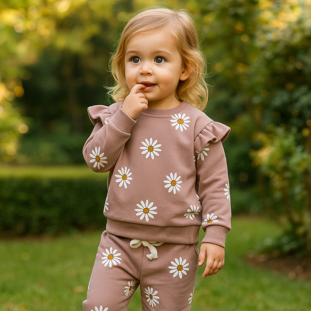Daisy Print Girls Sweatshirt Set