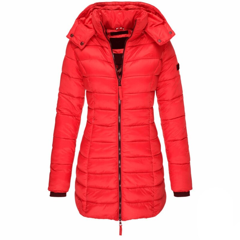 Down Jacket - Polyester Blend Hooded Zip & Warm Lining