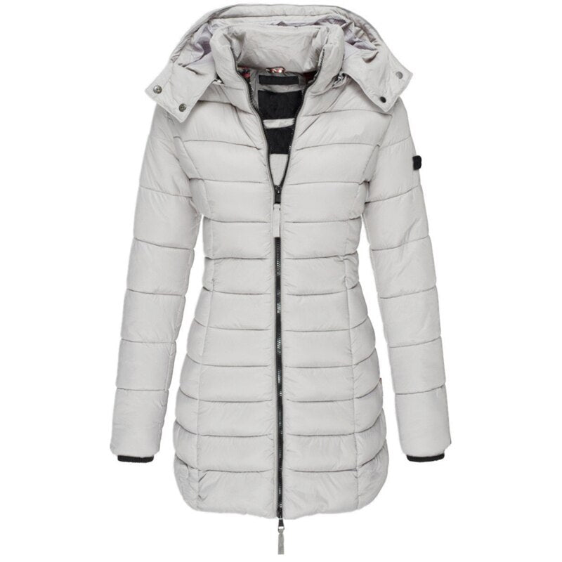 Down Jacket - Polyester Blend Hooded Zip & Warm Lining