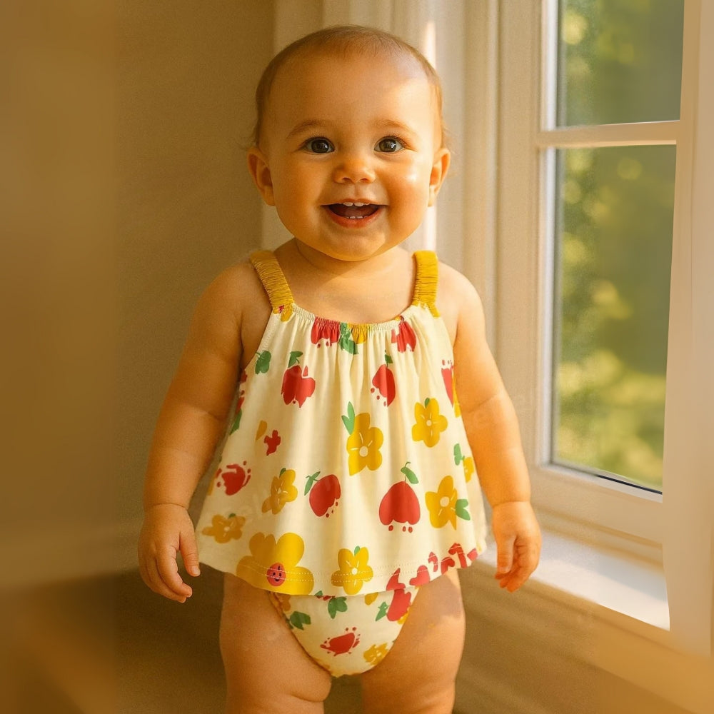 Fruit Flower Print Top and Bloomer Summer Set