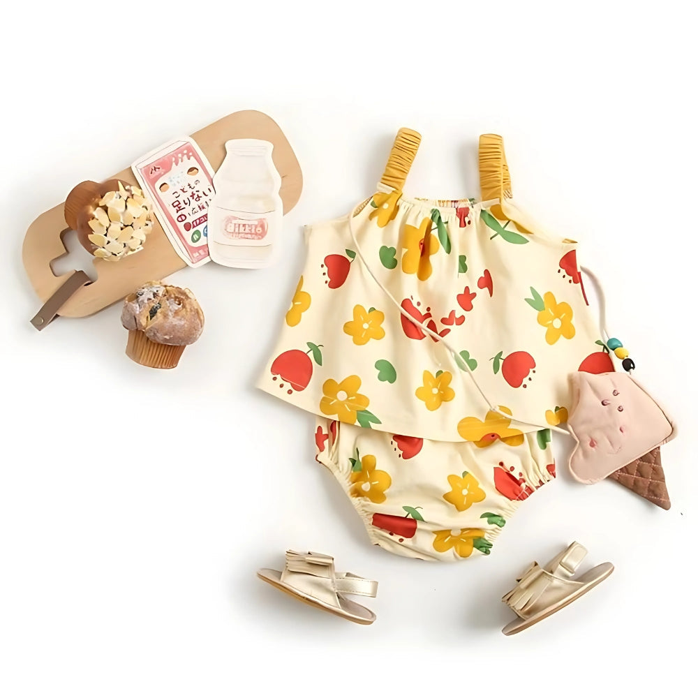 Fruit Flower Print Top and Bloomer Summer Set