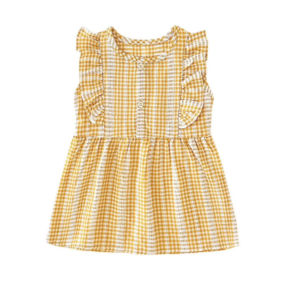 Girls Ruffle Sleeve Gingham Cotton Dress