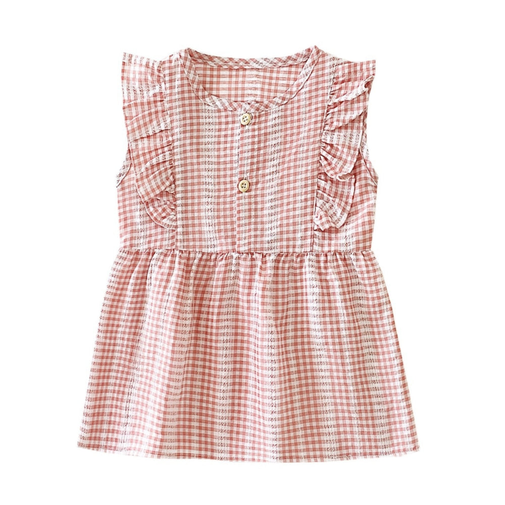 Girls Ruffle Sleeve Gingham Cotton Dress