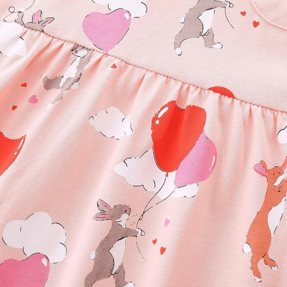 Cozy Pink Heart & Animal Balloon Girls Long Sleeve Dress