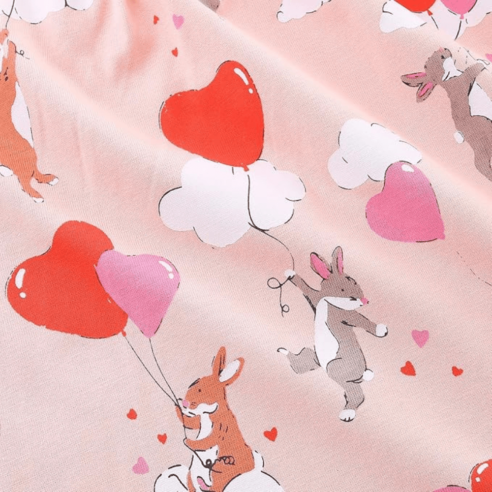 Cozy Pink Heart & Animal Balloon Girls Long Sleeve Dress