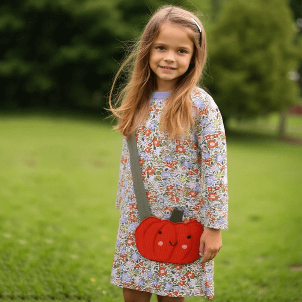 Girls Pumpkin Bag Floral Long Sleeve Dress