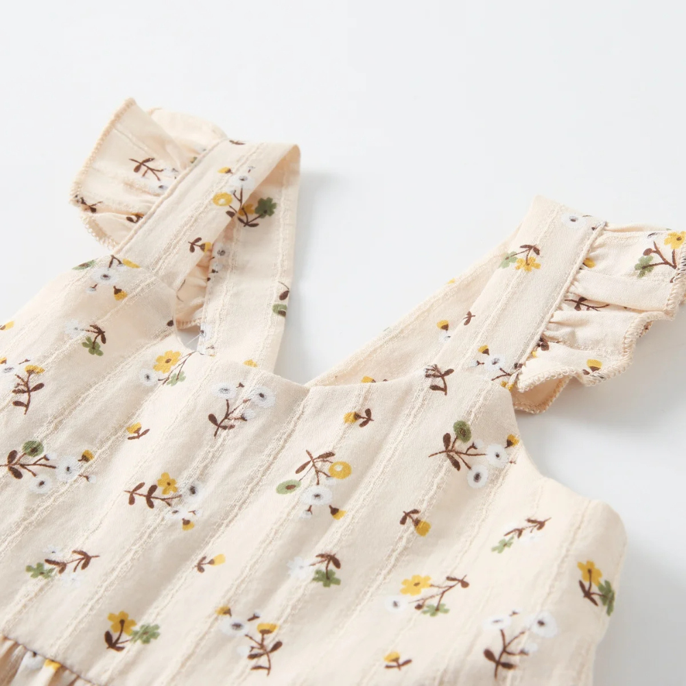 Girls Ruffle Strap Tiered Floral Cotton Dress