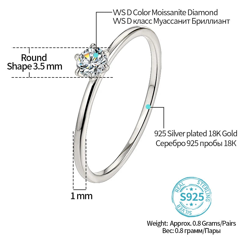 18K White Gold Plated Ring for Women 0.2ct Test Past D Moissanite Diamond Solitaire Ring Wedding Band Engagement Bridal(复制)