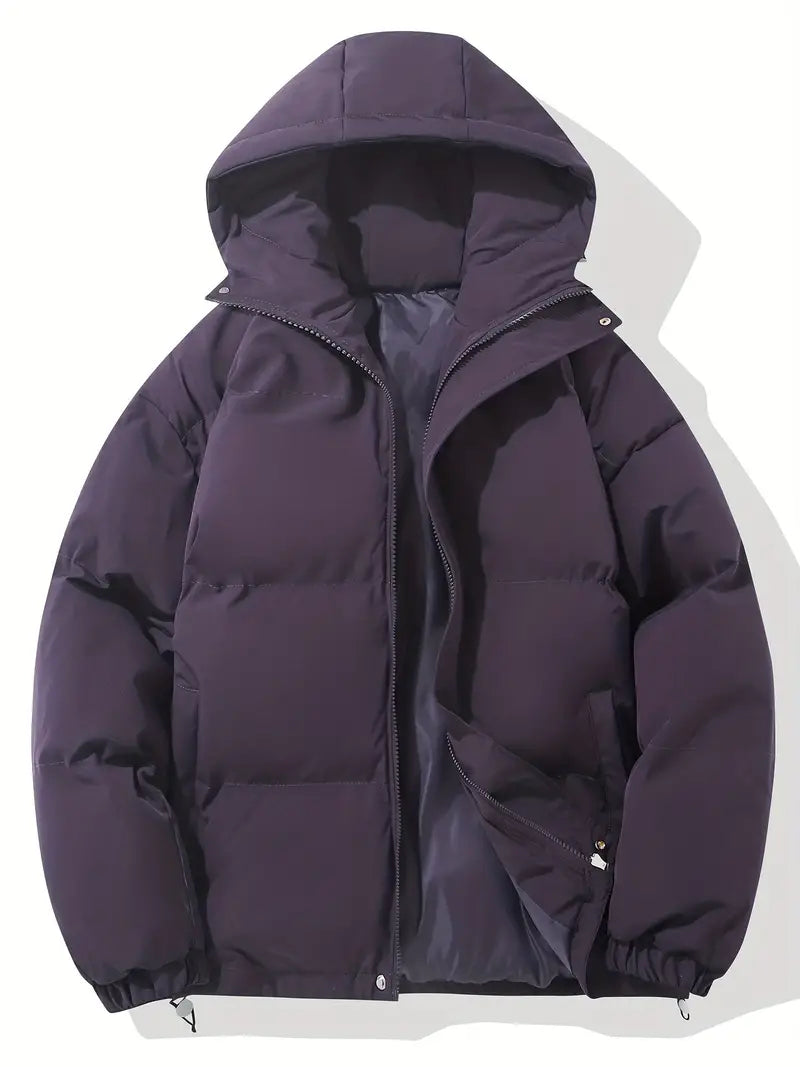 Jacket – Hooded Polyester Blend Zip Front & Warm Lining