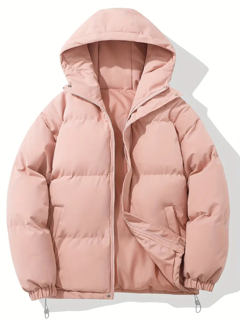 Jacket – Hooded Polyester Blend Zip Front & Warm Lining