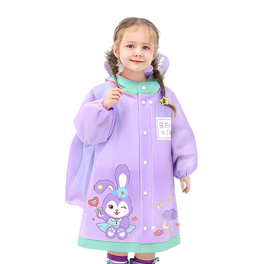 Kids Cartoon Print Hooded Raincoat