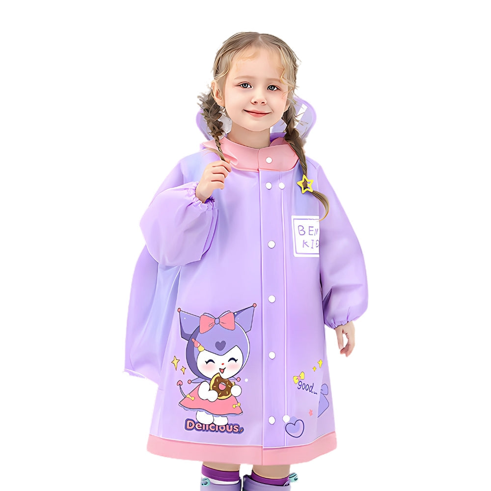 Kids Cartoon Print Hooded Raincoat