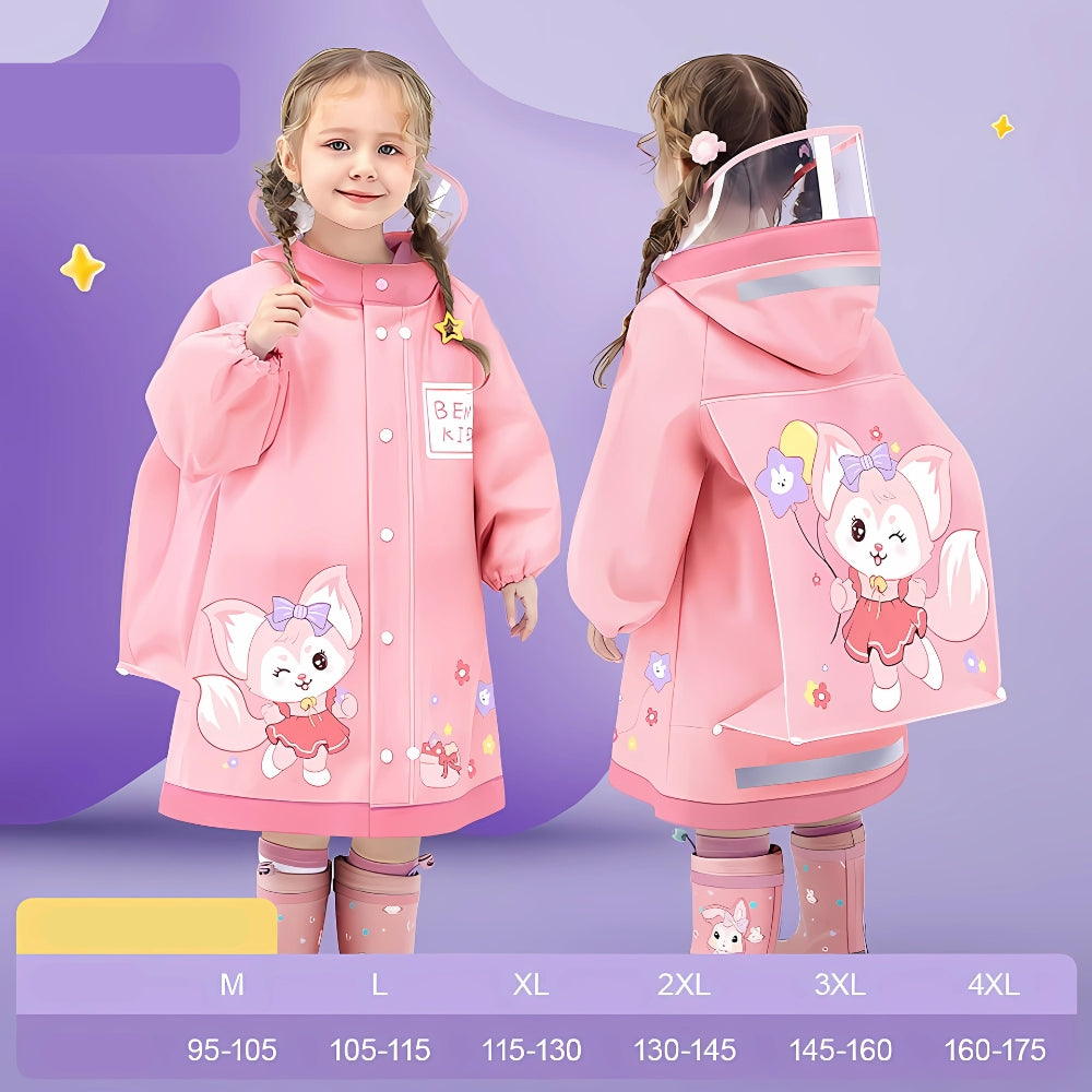 Kids Cartoon Print Hooded Raincoat