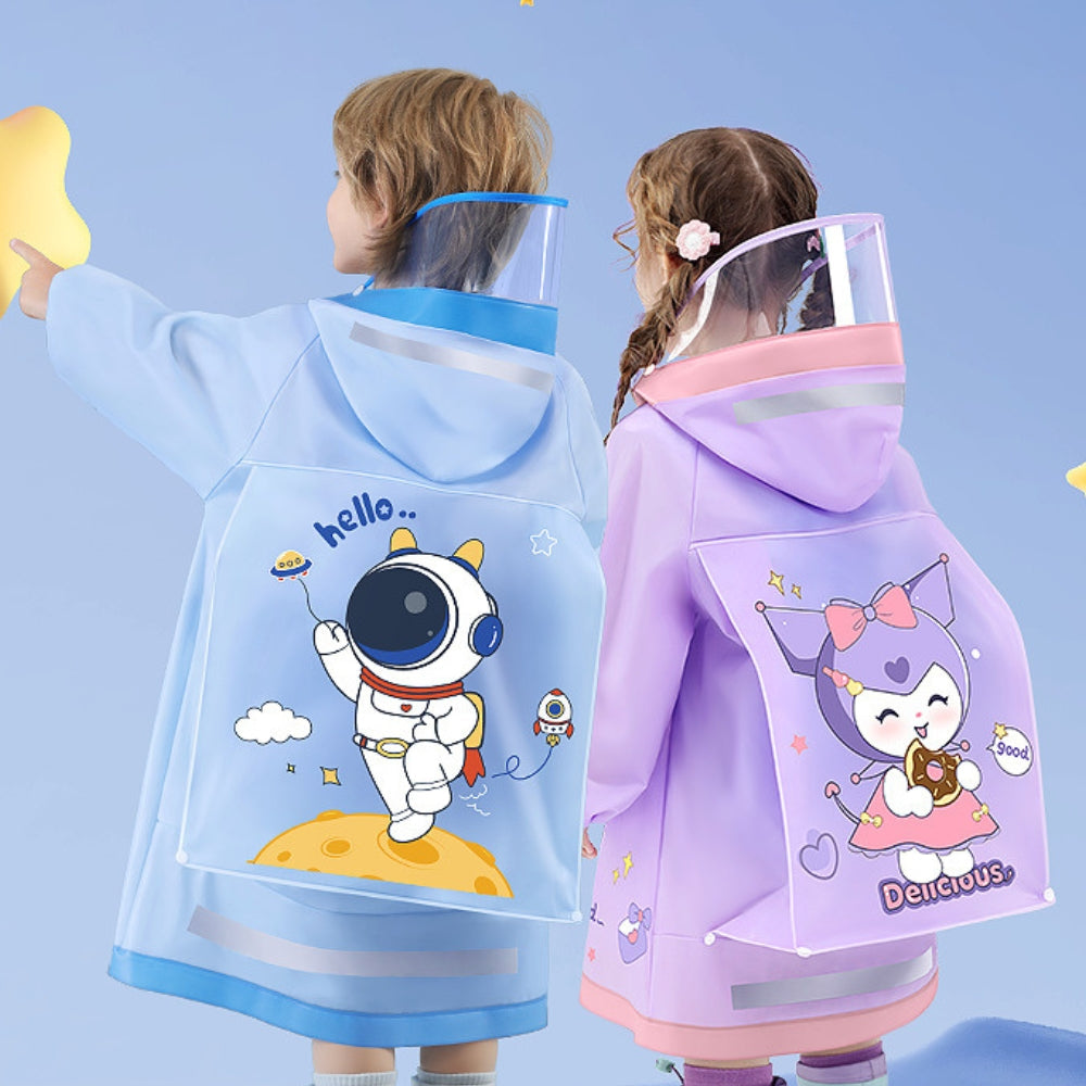Kids Cartoon Print Hooded Raincoat
